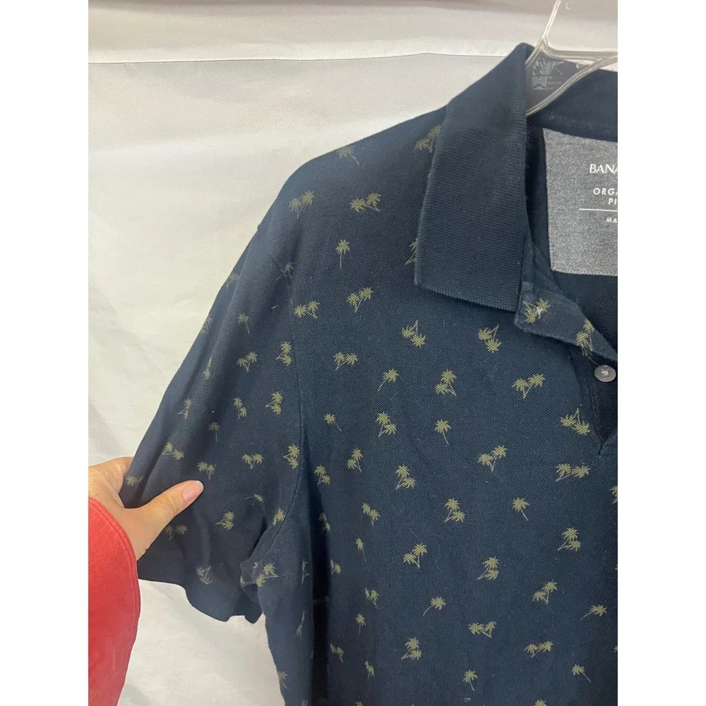 Banana Republic Men's Organic Cotton Pique Polo Tropical Palm‎ Print- XL Tall